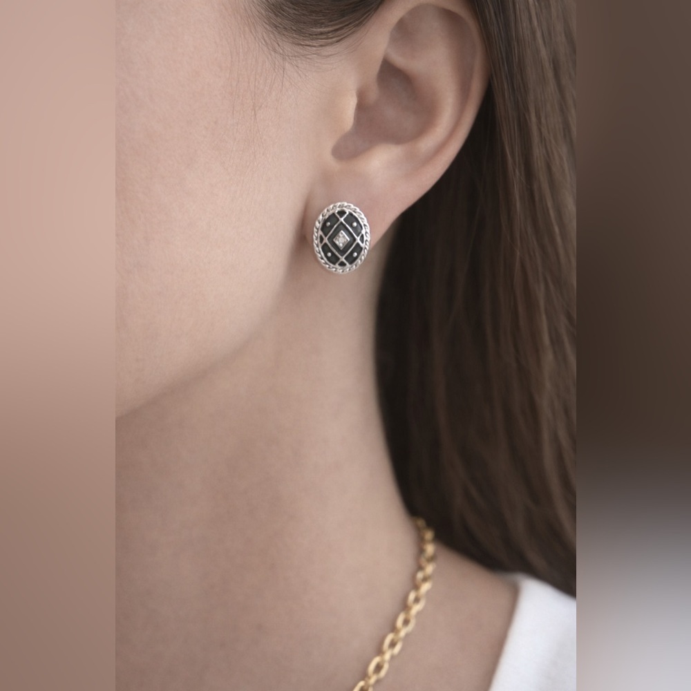 Burberrys Navy Blue and Silver Clip Earrings - Picture 6 of 6
